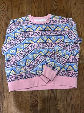 Billabong Vintage-Inspired Pink Patterned Crewneck Sweatshirt